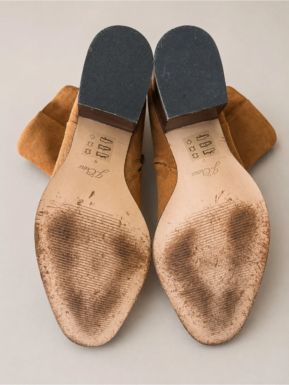 J.Crew Suede Ankle Booties Camel Brown Block Heel Size 8 Leather Lined